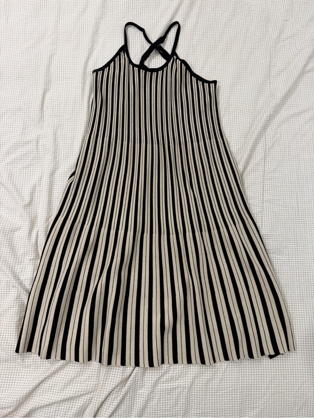 a new day Black and Cream Striped Crossback Midi Dress